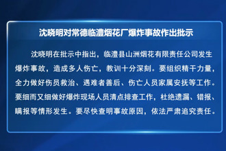 沈曉明對(duì)臨澧煙花廠爆炸事故作出批示